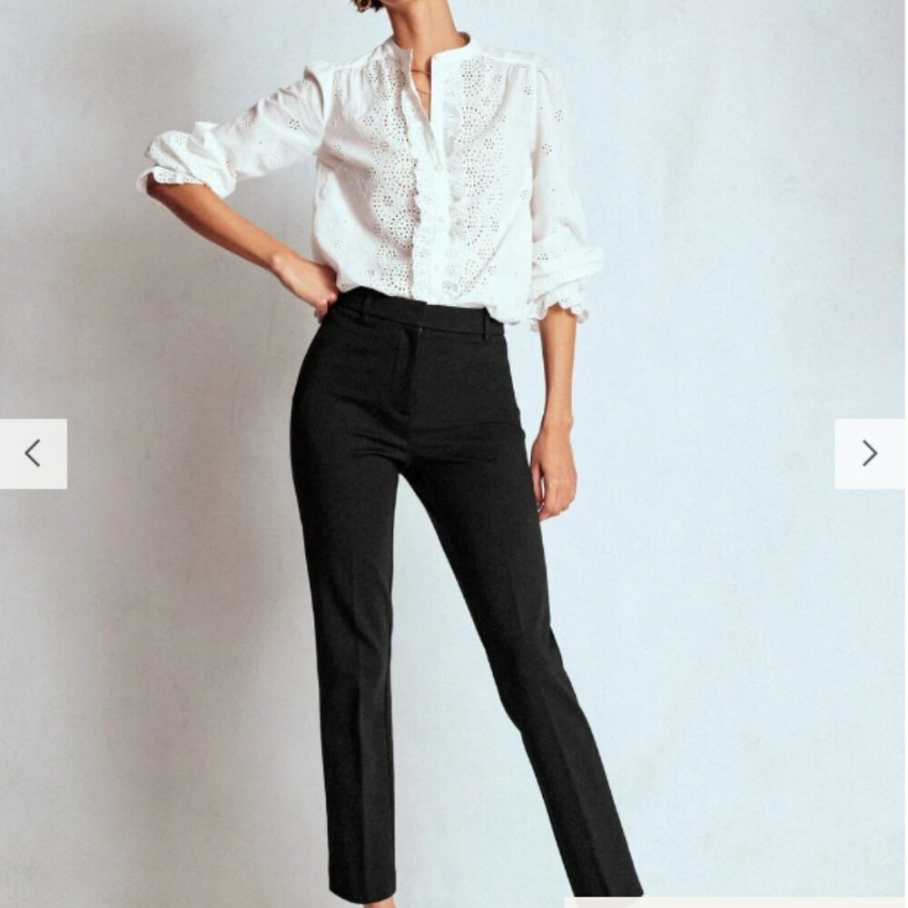 Boden Black Stretch Trouser Straight Leg Career Academia Minimalism US 12 NWT